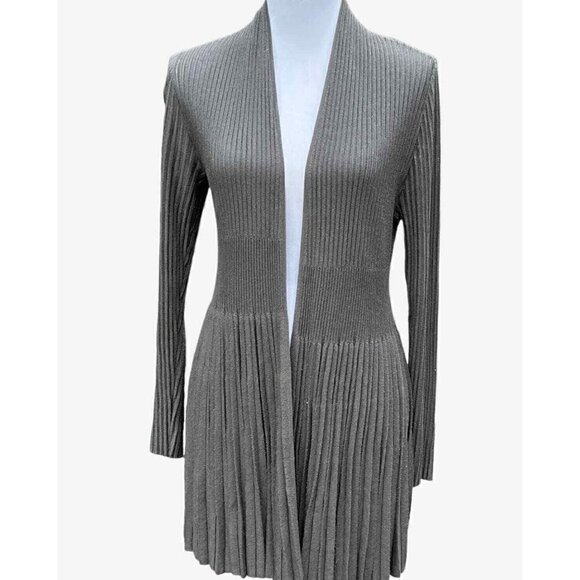 Eileen Fisher Gray Pleated Knit Long Sleeve Casual Open Front Cardigan - Picture 6 of 13